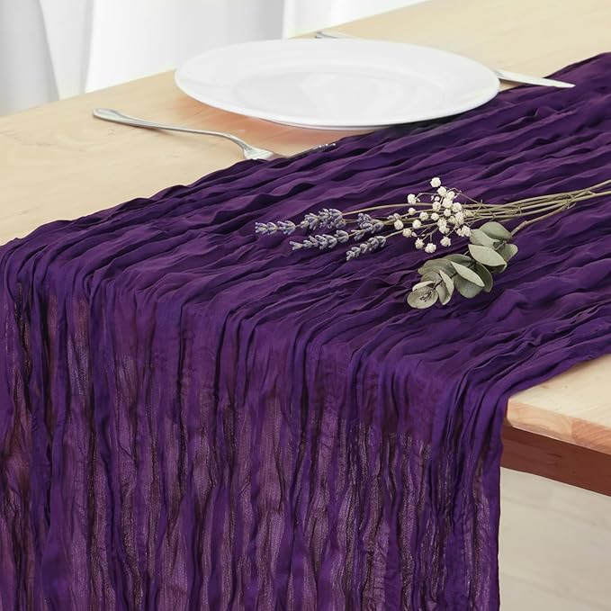 8 Pack Purple Cheesecloth Table Runner 120 Inch Boho Wedding Decor | by Fixwal