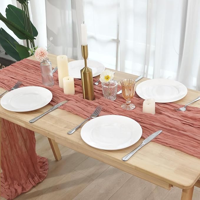 8 Pack Dusty Pink Cheesecloth Table Runner 120 Inch Boho Wedding Decor | - Image 7