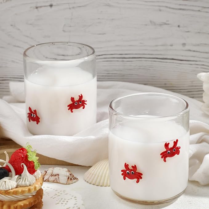 SiliFine 2 Pcs Crab Icon Juice Glasses - 14oz Red Crab Stemless Wine Drinking - Image 3