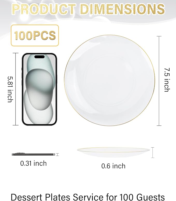 Nervure 100PCS Clear and Gold Rim Plastic Plates - Image 3