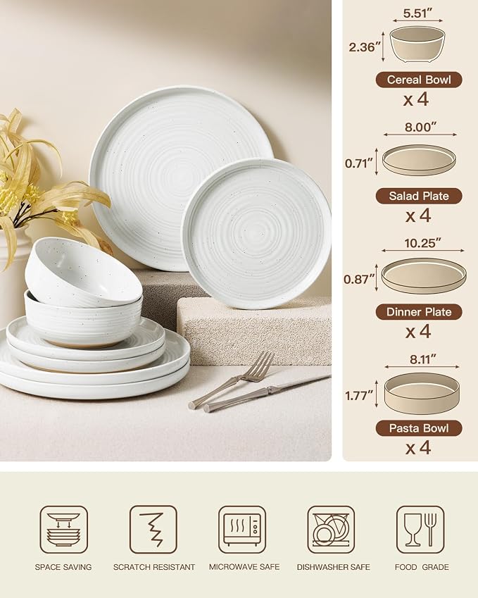 Stoneware Dinnerware Sets with Pasta Bowls, Service - Image 7