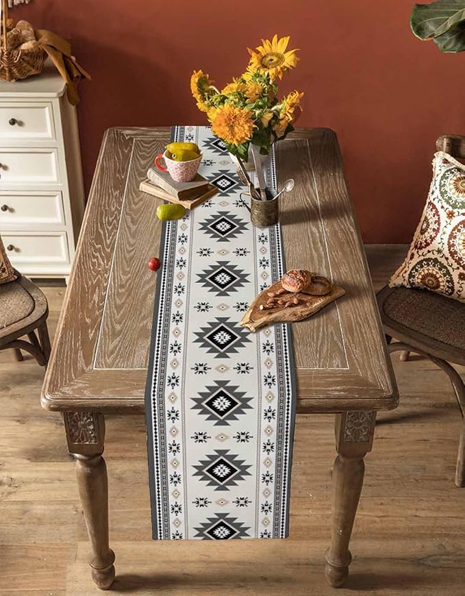 Boho Table Runners 72 Inches Long, Abstract Southwestern Kitchen Dining Tables - Image 4