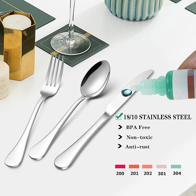 LIANYU Silverware 18/10 Stainless Steel, Flatware Cutlery Set Service - Image 3