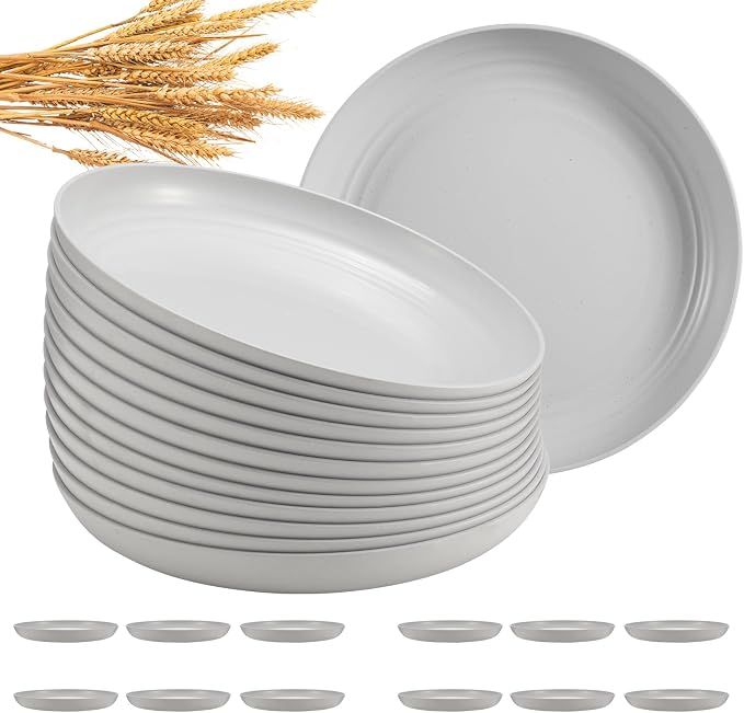 HEYCOME 12 Pcs Unbreakable Deep Dinner Plates Set, 10 inch Reusable Plastic by StayHealthyStayHappy