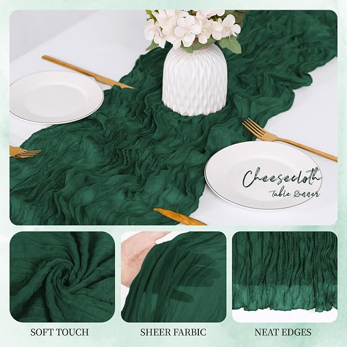 6 Pack Emerald Green Cheesecloth Table Runner 17x108 Inch Semi Sheer Boho Gauze - Image 3