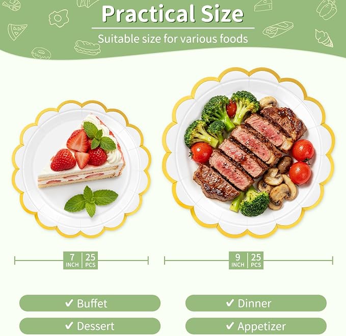 50 Pcs White Paper Plates Disposable, Dessert Cake Plates, - Image 2