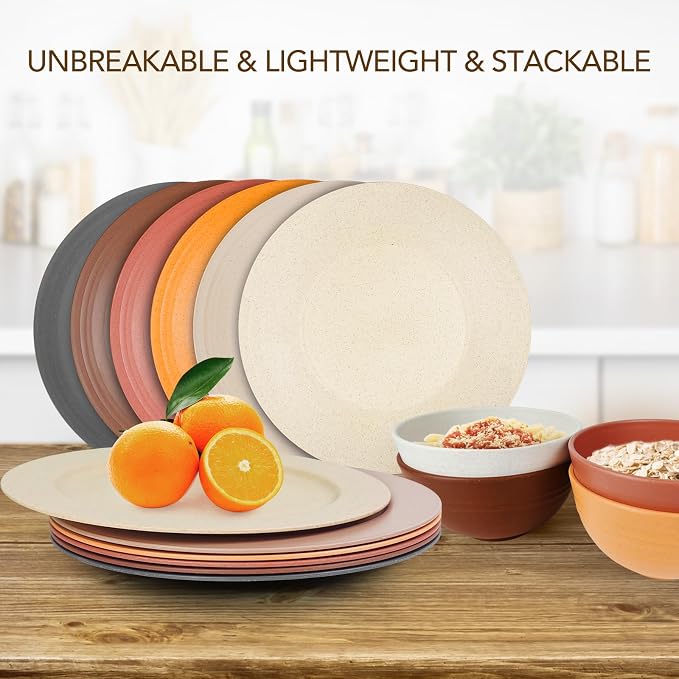 10inch/6pcs Dishwasher & Microwave Safe Wheat Straw Plates, Alternative - Image 3