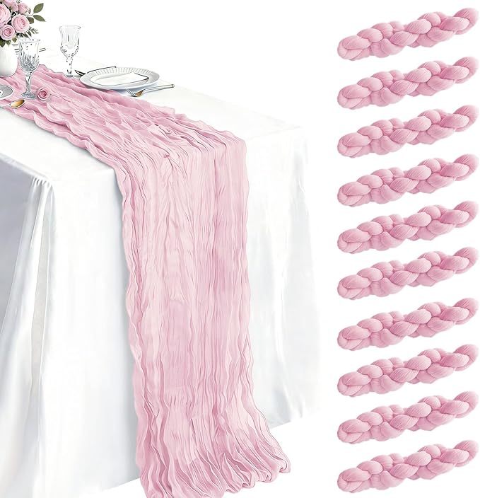 10 Pack Light Pink Cheesecloth Table Runner 21 x 120 Inch Boho Gauze Sheer by Unknown