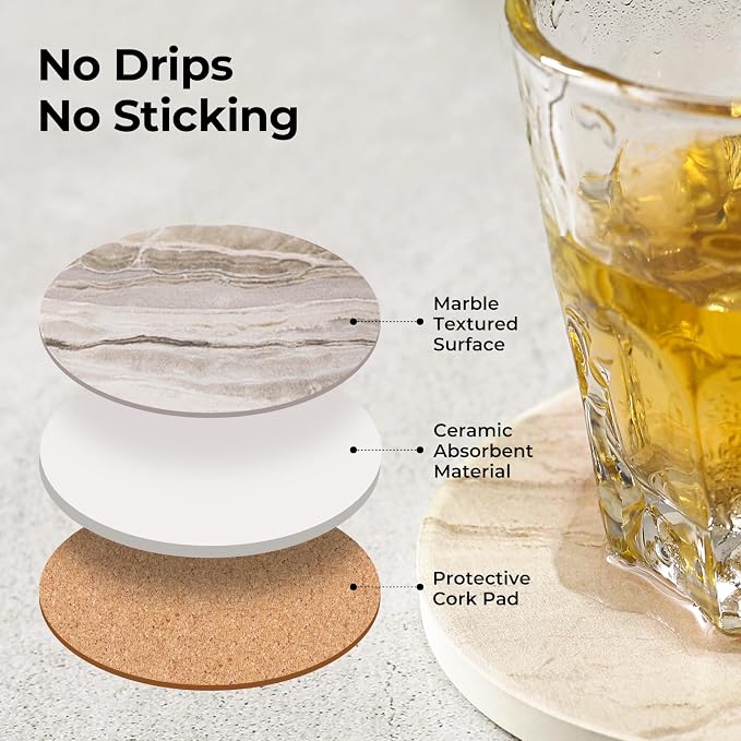 LIFVER Absorbent Coaster Sets of 4, Drink Coasters - Image 3