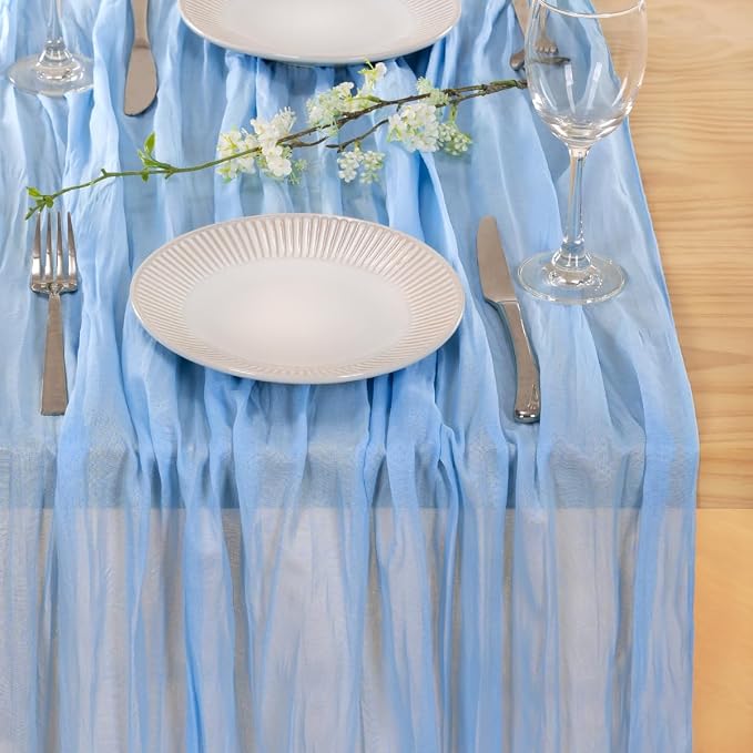 3 Pack Baby Blue Cheesecloth Table Runner 10ft Baby Shower Table Decor | - Image 6