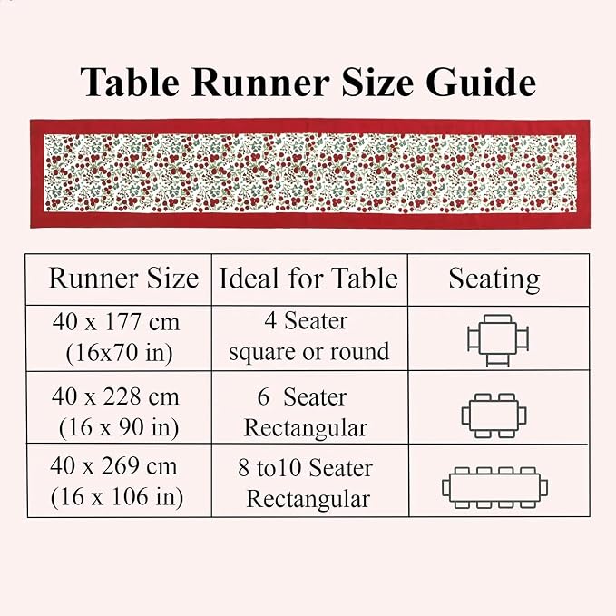 Garnet Red Hand Block Print 100% Cotton Reusable Table Runner 16" X 106" Inches - Image 5