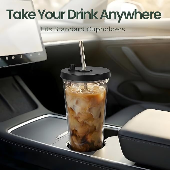 Reusable Iced Coffee Cup with Lid and Straw, 24 oz/Venti, BPA-Free Double-Wall - Image 4