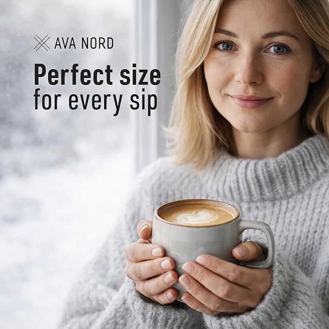 Ava Nord Stoneware Ceramic Coffee Mugs Set of 4 | 12 oz | Sage Ash | Lead-Free - Image 4