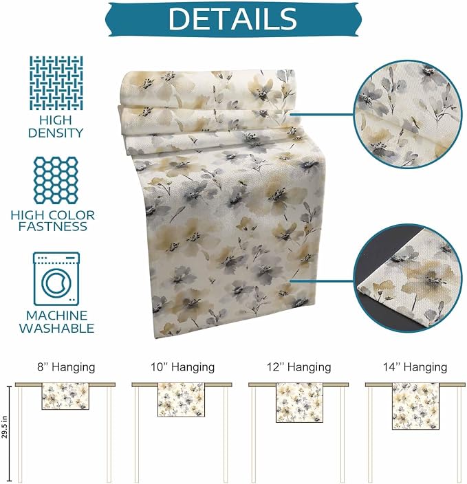 Watercolor Flower Table Runners 90 Inches Long, Cotton Linen Fabric Table - Image 7
