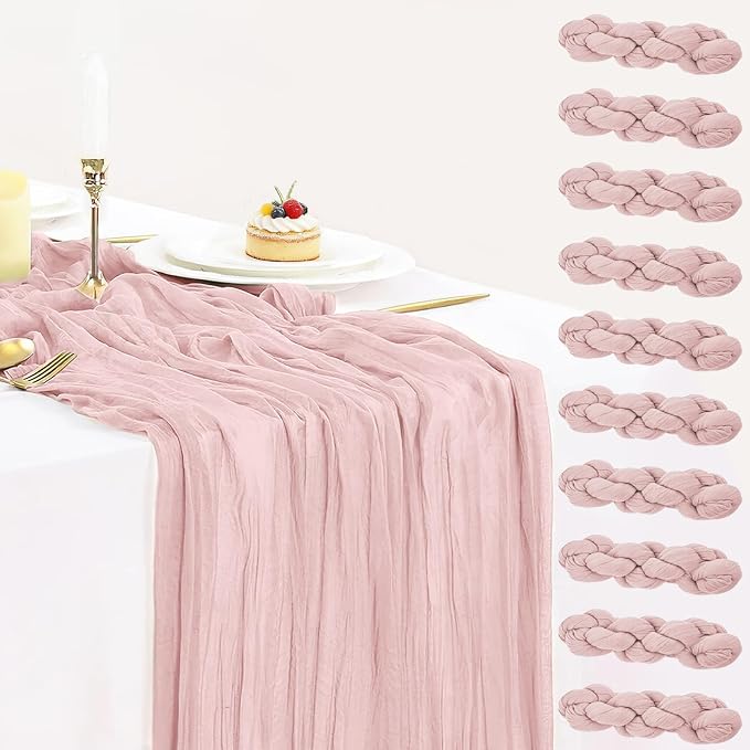 10 Pack Dusty Pink Spring Summer Cheesecloth Table Runners 35x120 Inches by BlueTopCoLtd