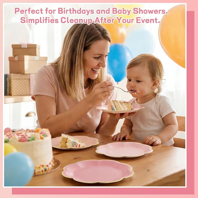 60 Pcs Pink Paper Plates 7 Inch Gradient Pink Dessert Plates - Image 6
