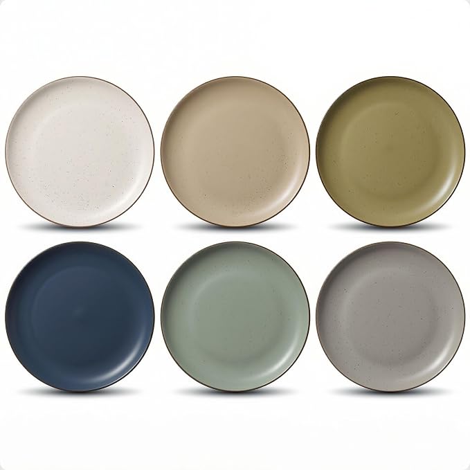 Ceramic Dinner Plates Set of 6, 10.25 Inch, 6 Beautiful Colors | Safe by HBDesignCo