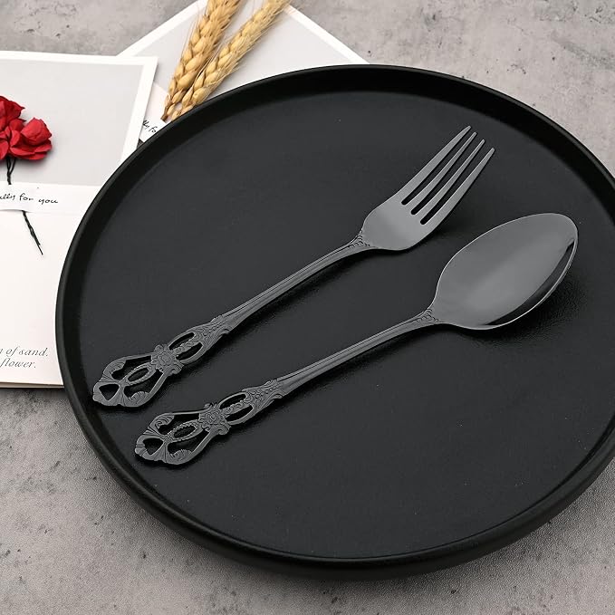 8-Piece Luxury Royal Silverware Set, 18/10 Stainless Steel Black Flatware Set - Image 4