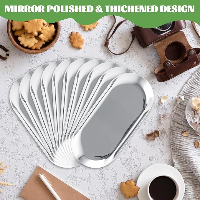 10PCS Stainless Steel Serving Tray Set Silver Platters - Image 6
