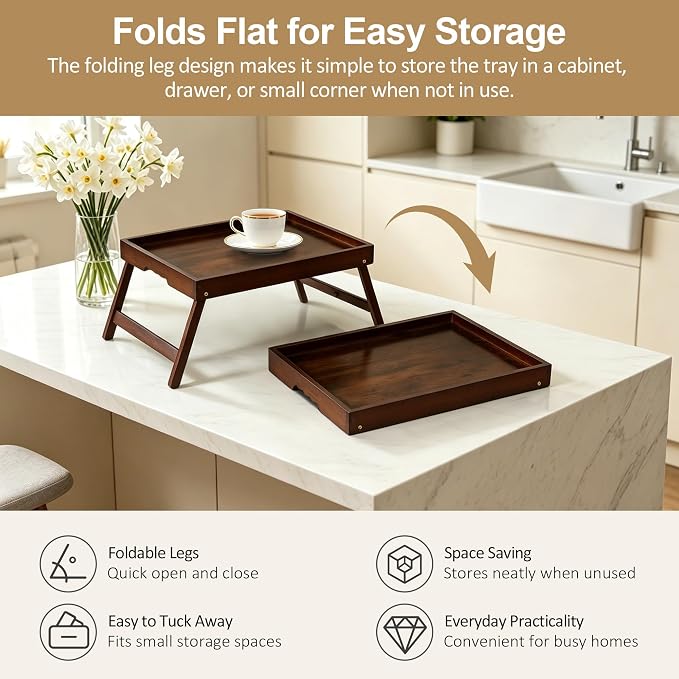 Bamboo Breakfast Trays with Folding Legs, Vintage | Set of 2 bamboo bed trays - Image 4