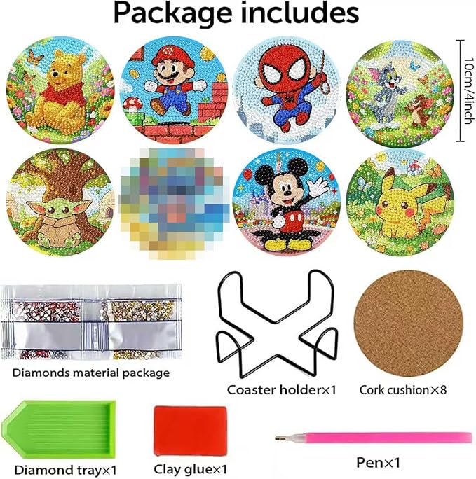 Cartoon Diamond Art Coasters for Adults & Kids, 7 Packs Diamond Painting - Image 5