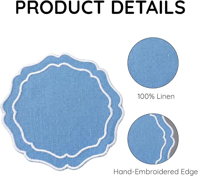 Drink Coasters Set of 6, 6x6 inch, Absorbent Linen Drink Mats - Image 4
