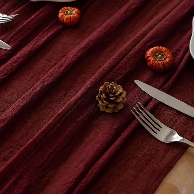 6Pcs Burgundy Cheesecloth Table Runner 120 Inches - Image 4
