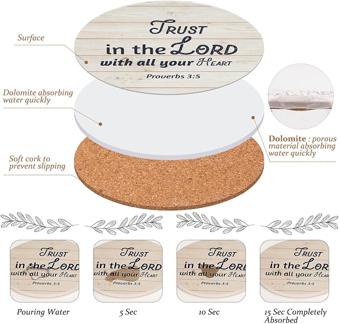 Billbotk Ceramic Coasters with Bible Verses, Christian Coasters Set of 8 with - Image 5