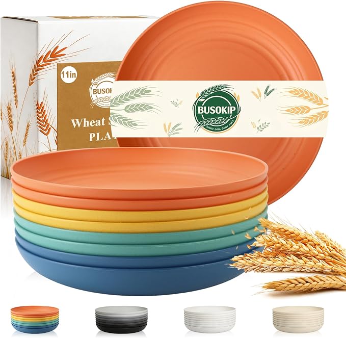 Large Wheat Straw Plates 11 Inch, Unbreakable Dinner Plate Set by BUSOKIP