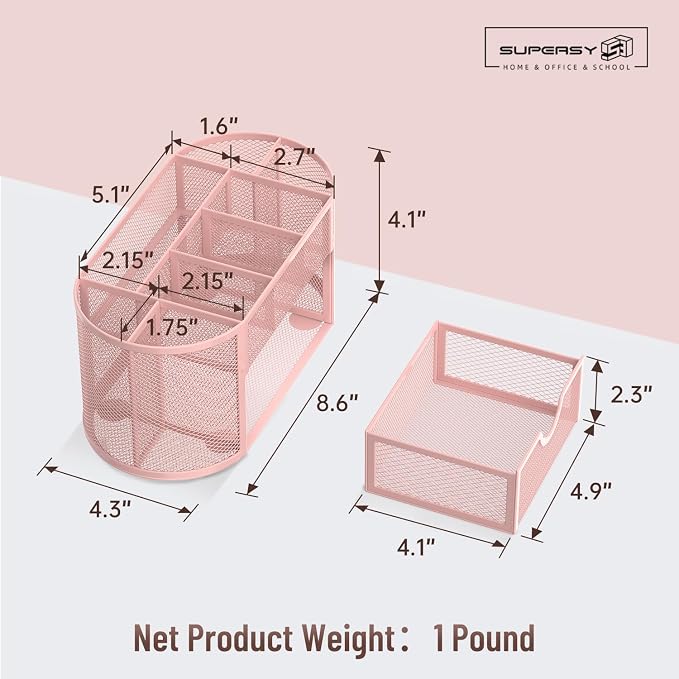 Mesh Desk Organizer with Drawer, 9-Compartment Pen Holder - Image 4