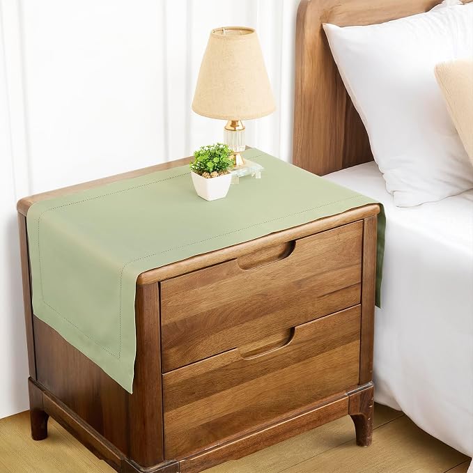 Solino Home Cotton Linen Table Runner Sage, Hemstitch Collection 14 x 60 in | - Image 4
