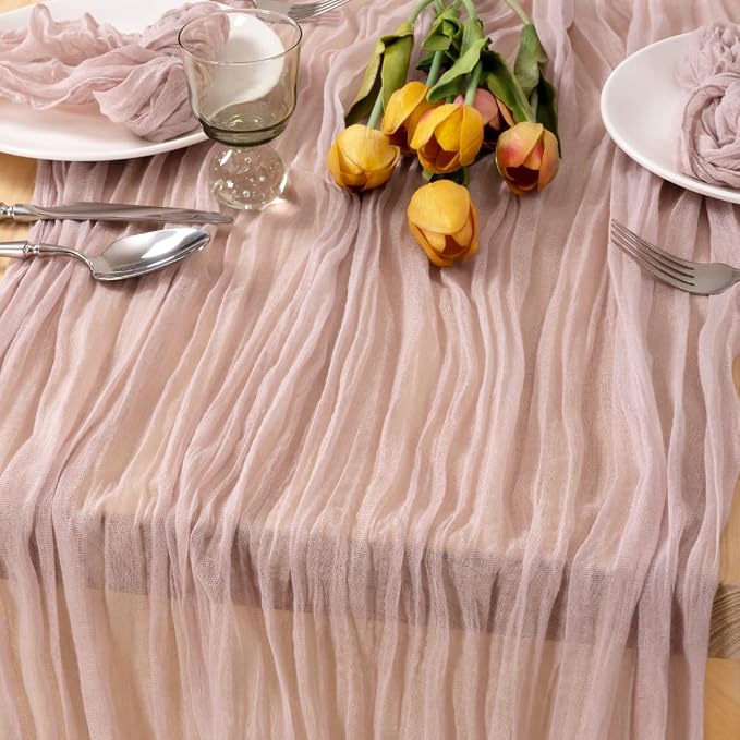 3 Pack Pink Table Runner 10ft Rustic Gauze Cheesecloth Table Decor | - Image 3