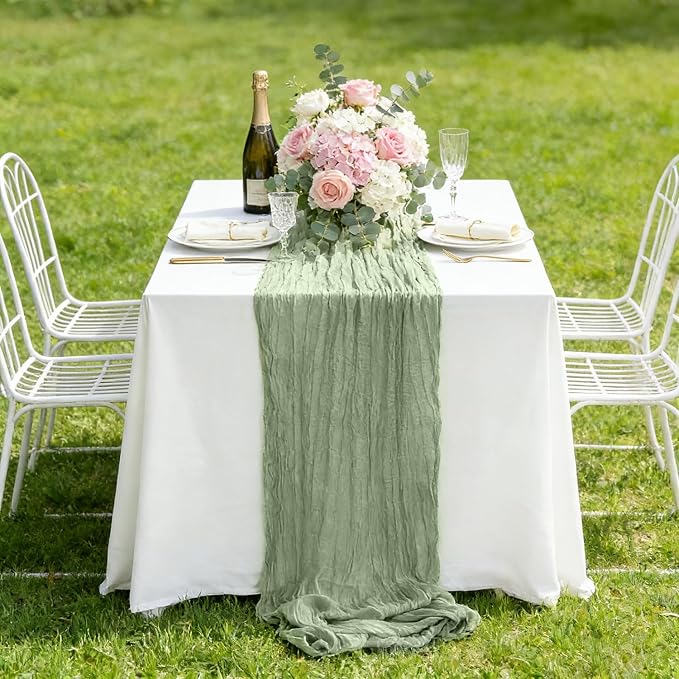 12 Pack Sage Green Cheesecloth Table Runner 35x120 Inch, 10Ft Boho Sheer Gauze - Image 8