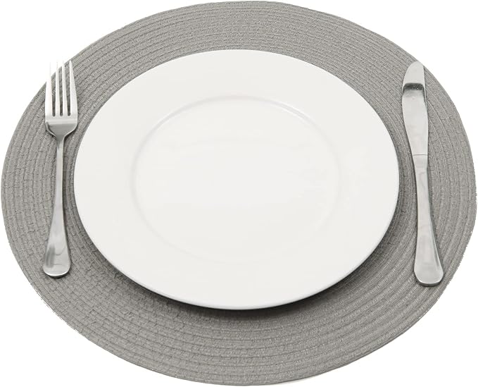 SHACOS Round Braided Placemats Set of 6 Thick Fabric Circle Grey Place Mats - Image 6