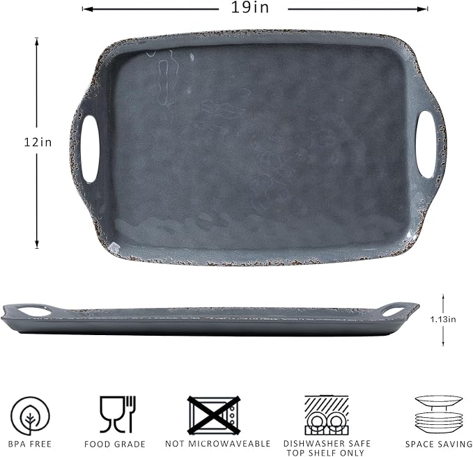 Extra Large Serving Tray with Handles, 19 x12 inch, Melamine Platters - Image 6