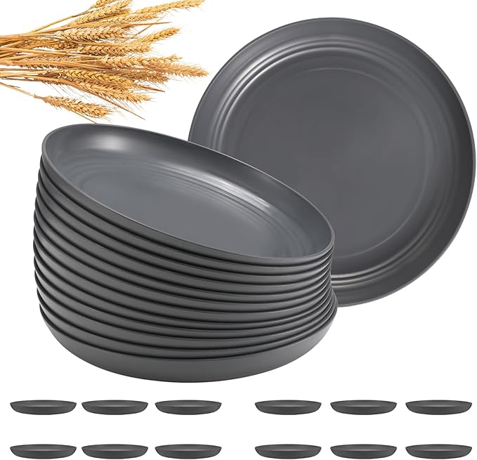HEYCOME 12 Pcs Unbreakable Deep Dinner Plates Set, 9 inch Reusable Plastic by StayHealthyStayHappy