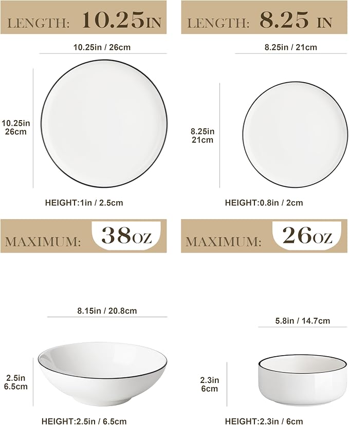 MALACASA 24 Pcs Porcelain Plates and Bowls Sets, Dinnerware Set - Image 2