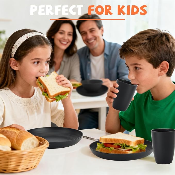 Wheat Straw Dinnerware Sets, Unbreakable Kids Plates and Bowls Sets 20-Piece - Image 4