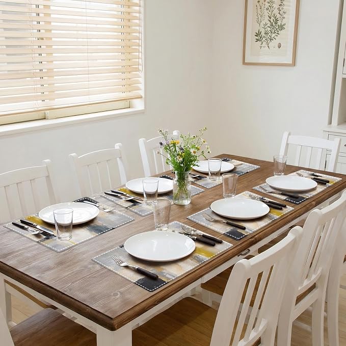 Emvency Farmhouse Placemats Set of 6, Modern Neutral Mustard Minimalist 12x18 - Image 5
