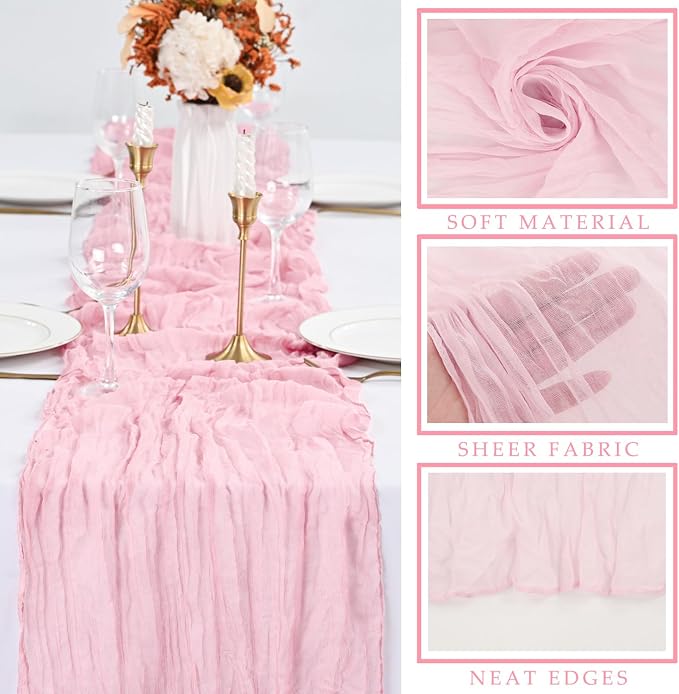 6 Pieces Light Pink Cheesecloth Table Runner 10FT Pink Runner - Image 2