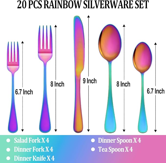20 Pcs Rainbow Silverware Set Service - Image 2