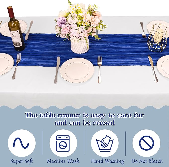 10 Pack Royal Blue Cheesecloth Table Runner 6FT Boho Gauze Fabric Table Runner - Image 4