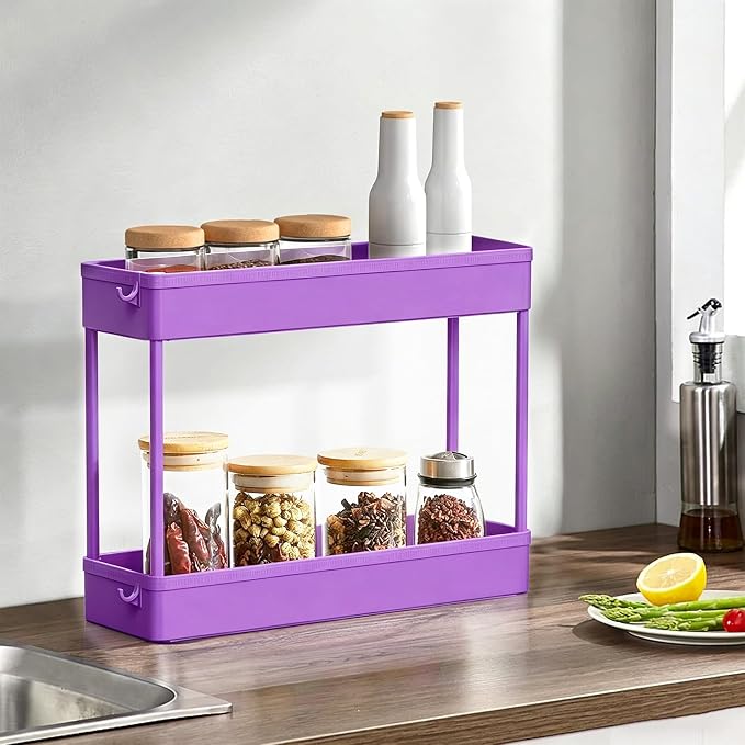 2-piece Set Slim Storage Cart 3 Tier, Bathroom Organizer Rolling Utility - Image 4