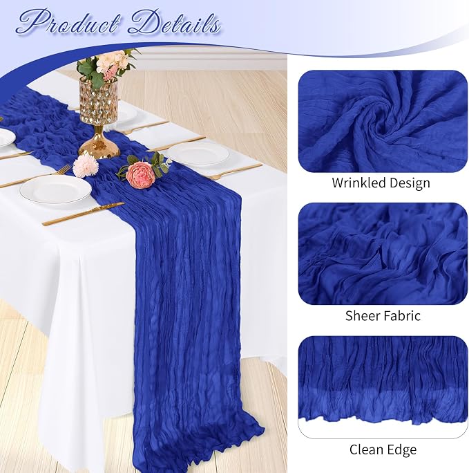 6 Pack Royal Blue Cheesecloth Table Runner, 17 x 108 inch, Semi Sheer Boho - Image 7