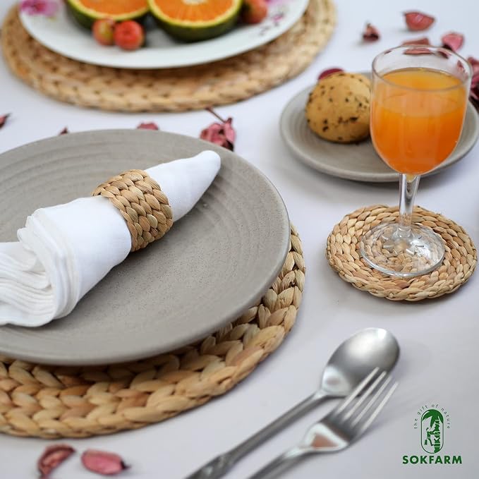 12 Pcs Round Woven Napkin Rings, Water Hyacinth Rattan Napkin Rings Set of 12 - Image 7