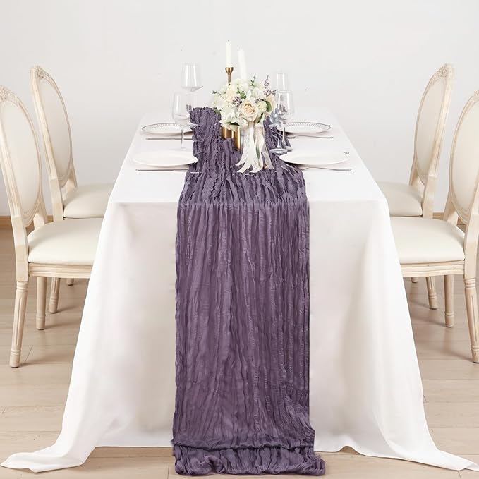 1 Pack Dusty Purple Cheesecloth Table Runner 120 Inch Boho Wedding Decor | - Image 4