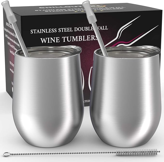 CHILLOUT LIFE 12 oz Stainless Steel Wine Tumblers 2 Pack by CHILLOUTLIFE