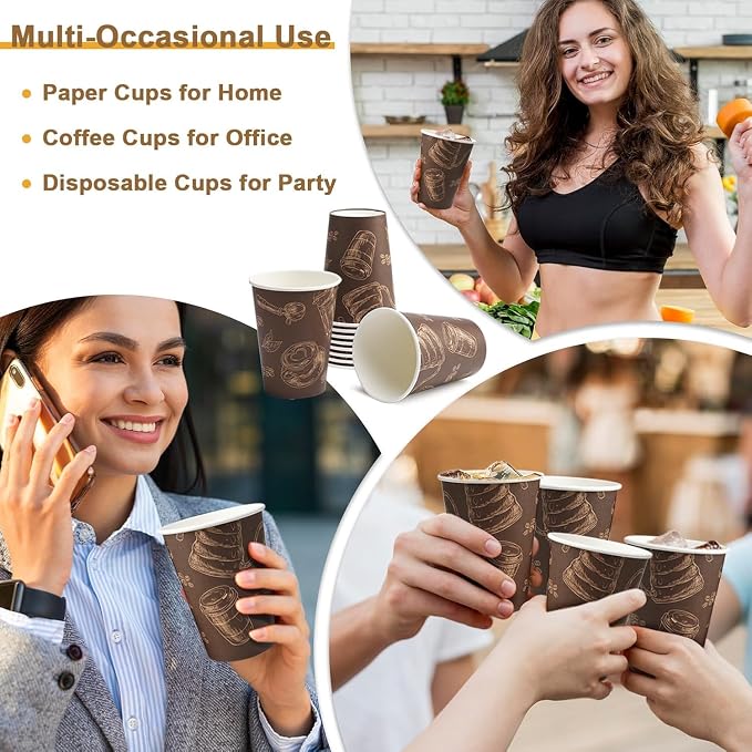 10 oz 180 Pack Disposable Paper Coffee Cups Hot/Cold Drinking Cups | Brown - Image 8