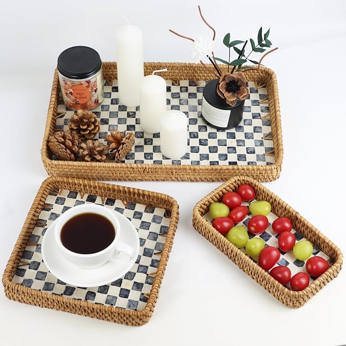 Rectangular Rattan Serving Trays, Coffee and Tea Trays, Bathroom Counter Decor - Image 2