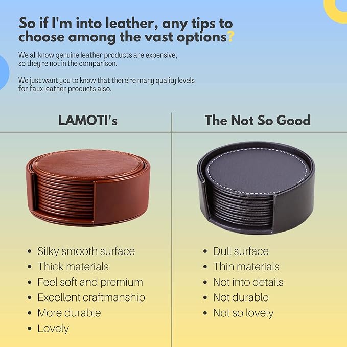 LAMOTI Leather Coasters for Drinks, Handmade Luxurious Home Décor and - Image 3